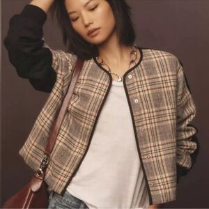 Anthropologie DOLAN quilted mix fabric jacket blazer / bomber coat